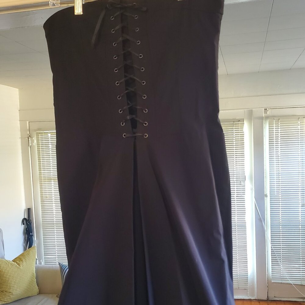 Vintage 90s-00s Black Strapless Lace Up Dress with Pleated Skirt - SKY David Pa